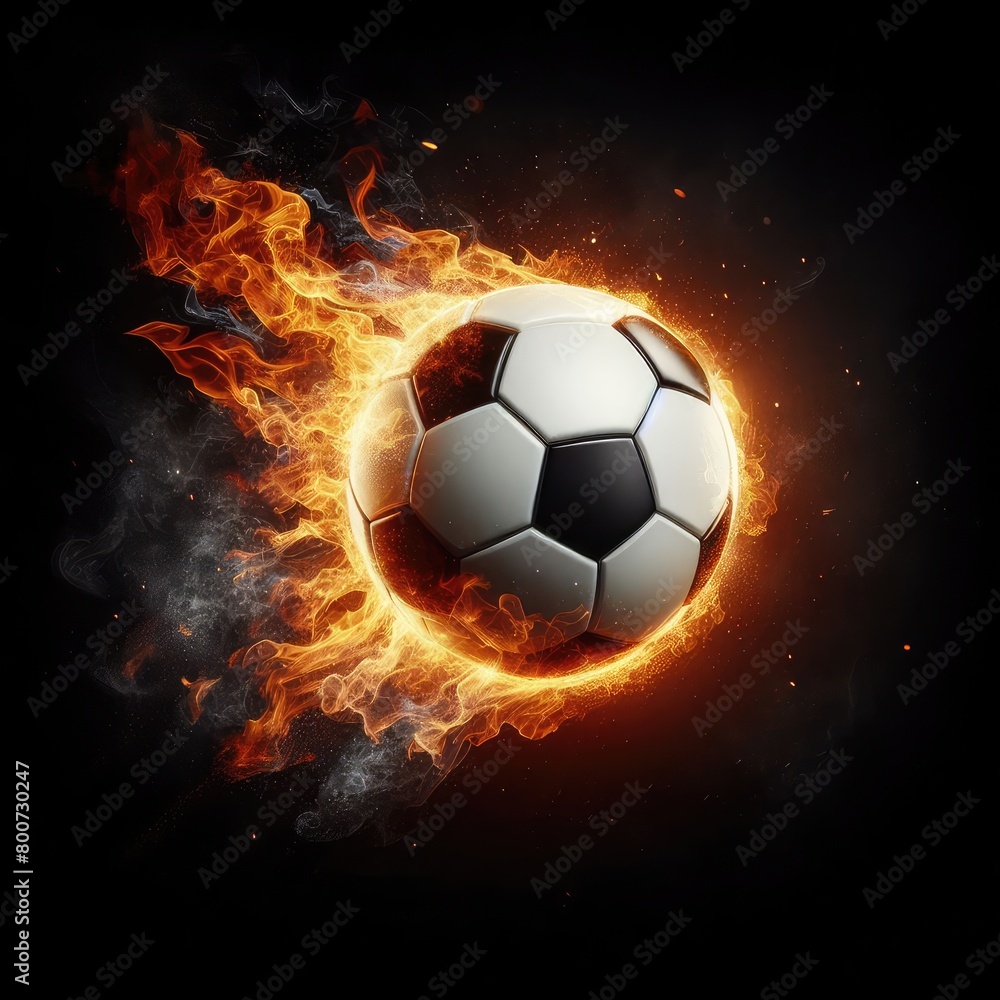 Naklejka premium Soccer ball flying on fire isolated on a black background