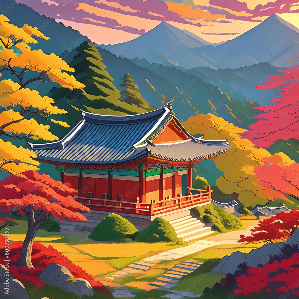 한국의 절 Stock Illustration | Adobe Stock