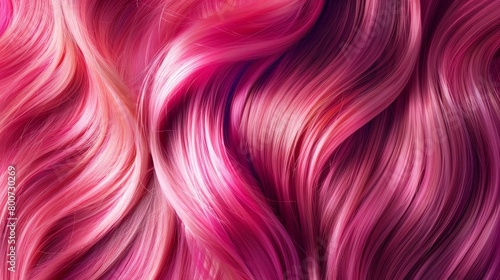 Closeup of smooth and shiny hot pink hair texture