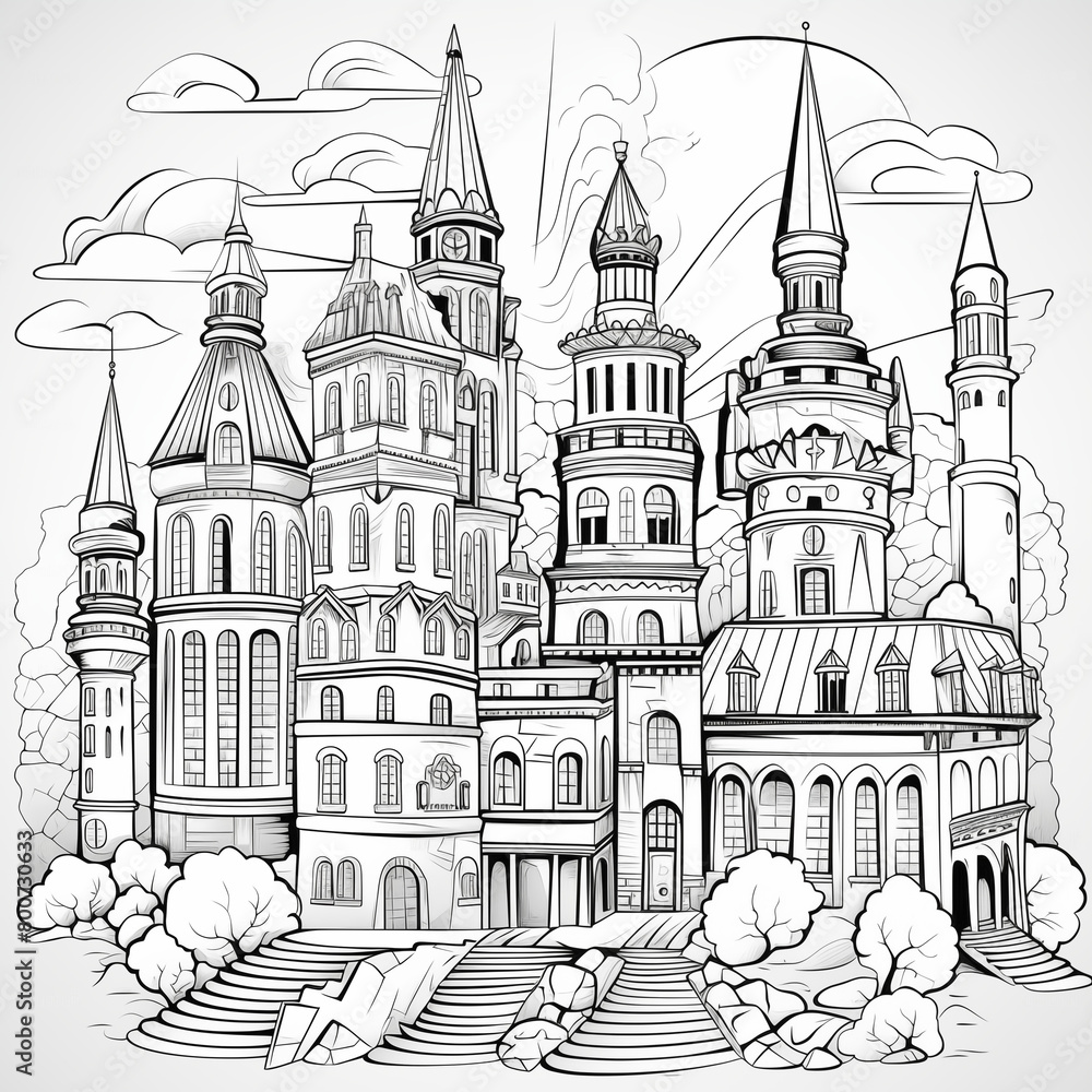 coloring page for kids, coloring book of Castle