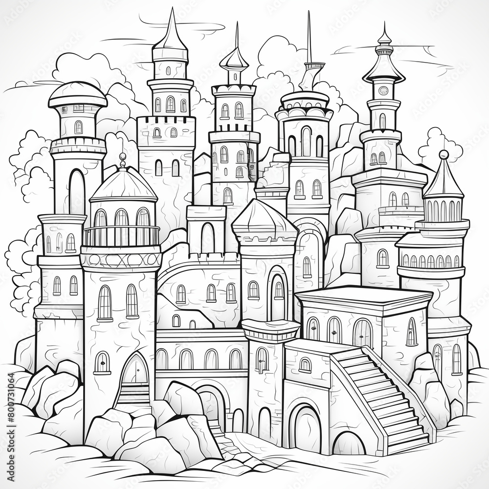 coloring page for kids, coloring book of Castle