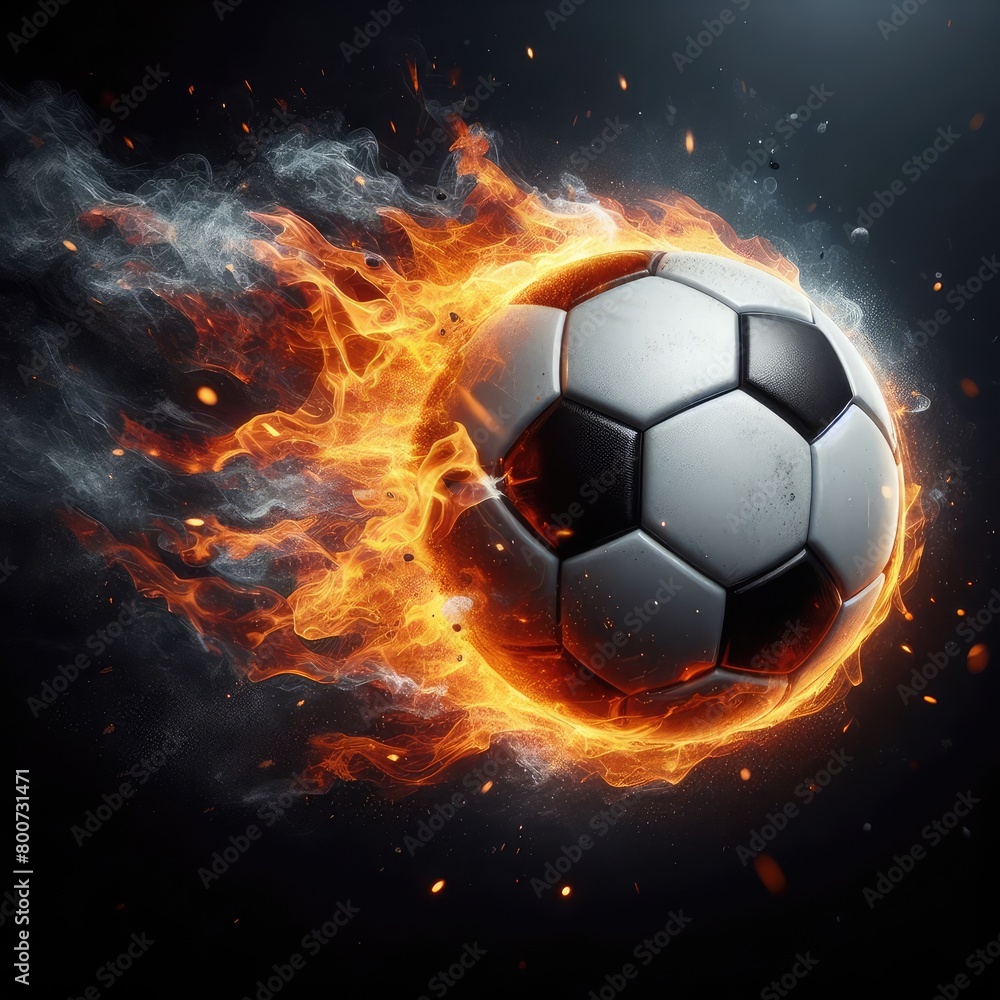 Naklejka premium Soccer ball flying on fire isolated on a black background