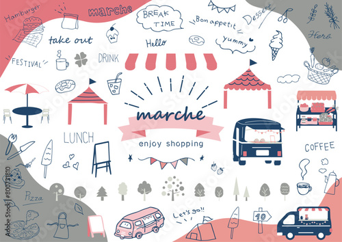 マルシェ　休日のマーケットイラスト素材集