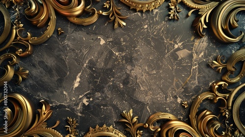 Luxurious black and gold textured background with ornamental details