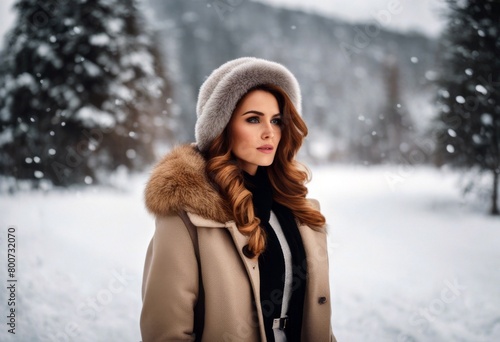 'woman pretty coat tyres winter snowy tire inspection cold smoothness snow season fur portrait beauty attractive set security lamella ice car drive change' © sandra
