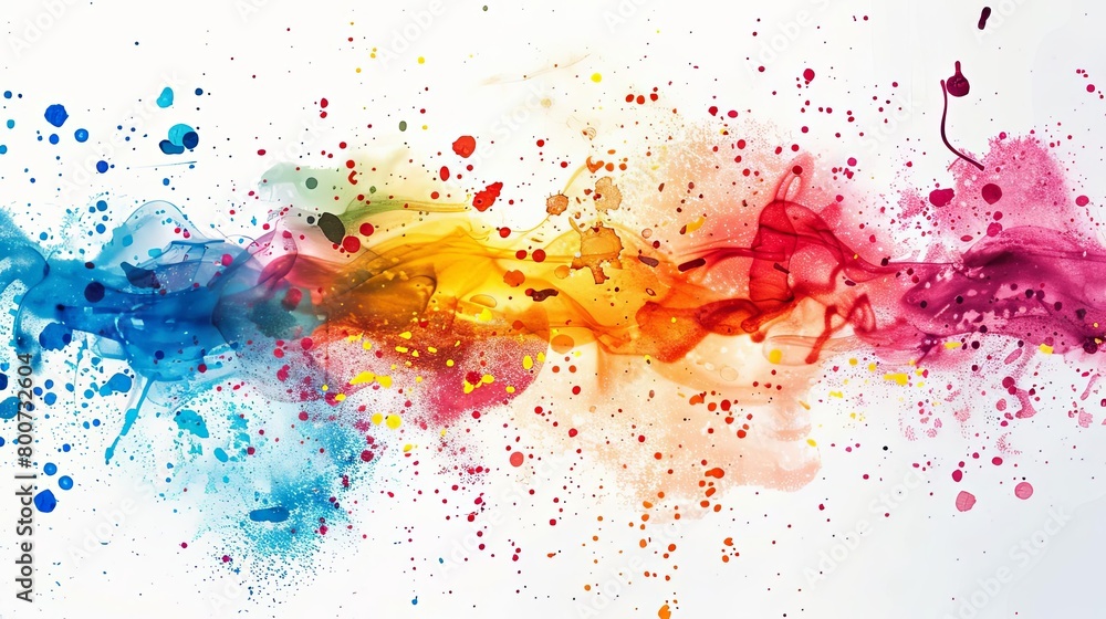 colorful paint splatters on a isolated background, with a paintbrush, a paintbrush holder, and a pa colorful paint splatters on a isolated background, with a paintbrush, a paintbrush holder, and a pa