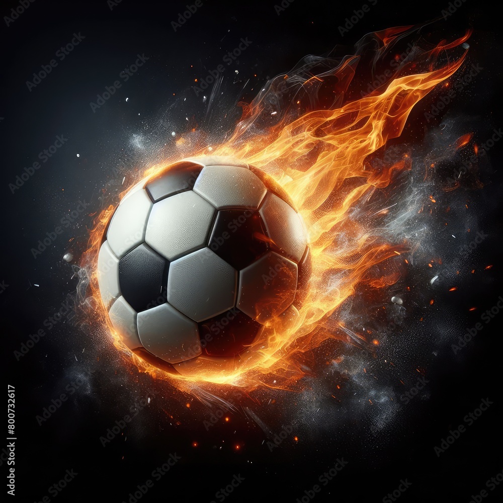 Naklejka premium Soccer ball flying on fire isolated on a black background