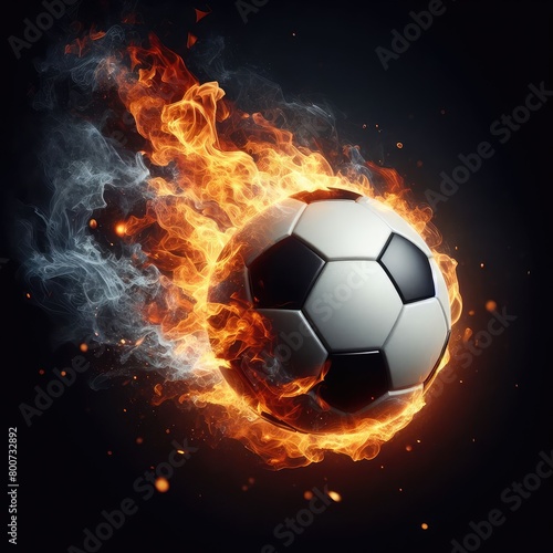 Soccer ball flying on fire isolated on a black background © Mo Stock