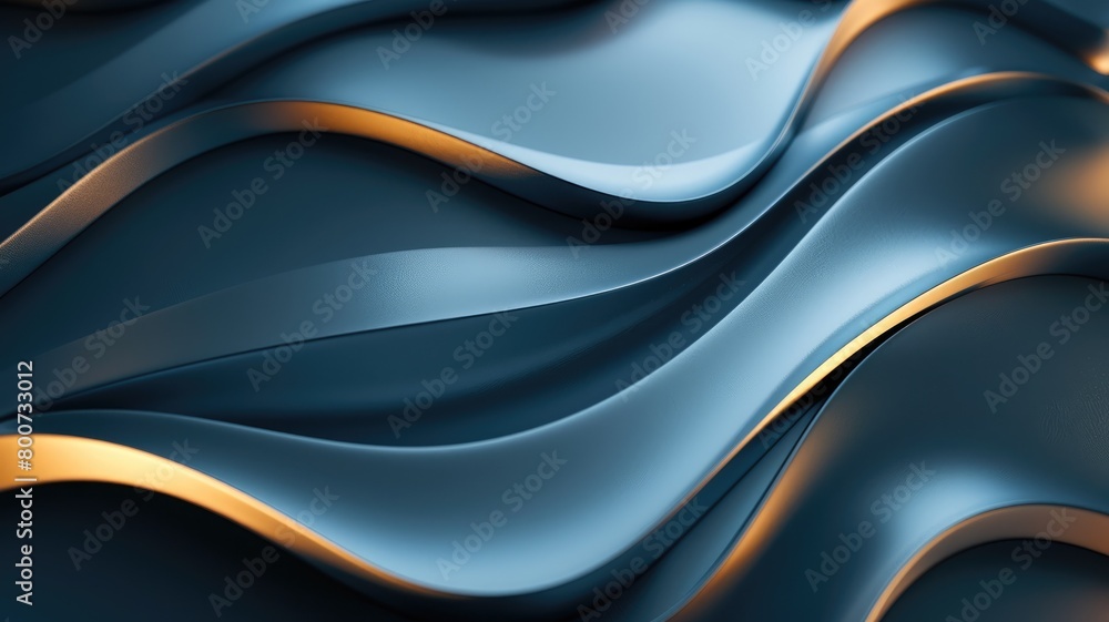 Abstract blue waves with metallic sheen and golden accents Abstract blue waves with metallic sheen and golden accents