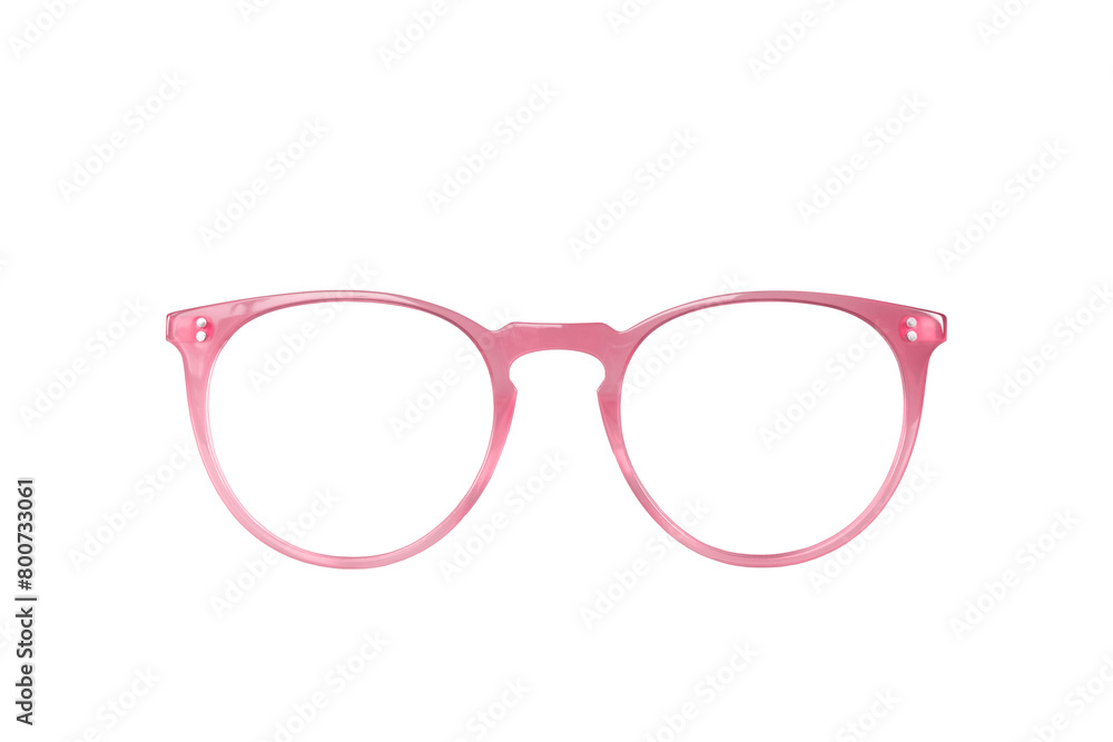 Fototapeta premium Modern stylish pink plastic women's frames eyeglasses isolated cutout on transparent