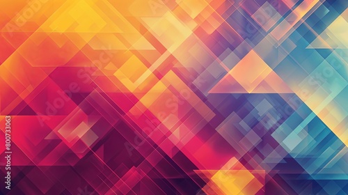 a multicolored wall with a pattern of squares and triangles photo