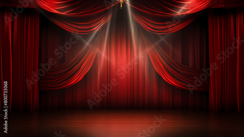 Red stage with curtain and spotlight