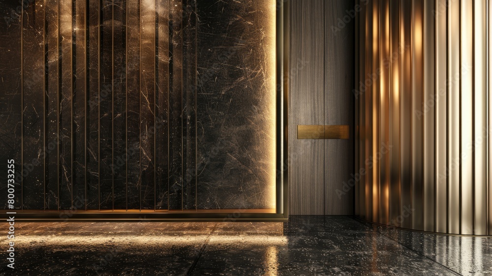 Modern luxurious interior with marble wall and golden elements Modern luxurious interior with marble wall and golden elements