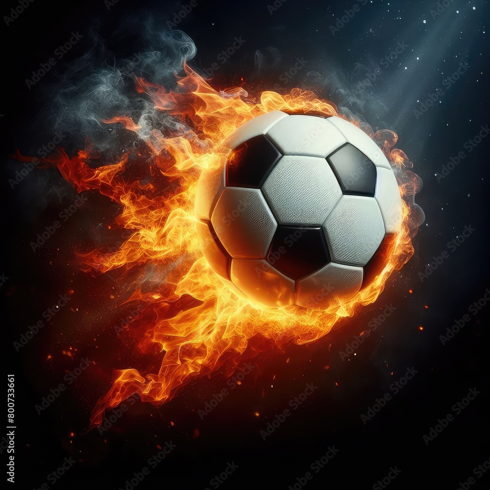 Naklejka premium Soccer ball flying on fire isolated on a black background