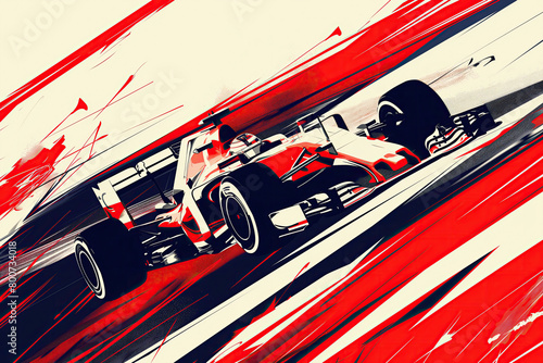 Poster of F1 racing car in minimalist abstract colour illustration.