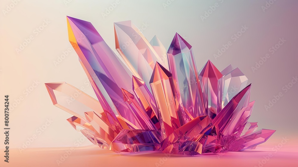 a pink flower stands out amidst a colorful arrangement of crystals in a vase, set against a pink sky a pink flower stands out amidst a colorful arrangement of crystals in a vase, set against a pink sky