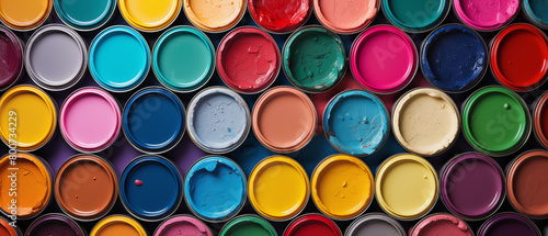 Colorful Array of Open Paint Cans for Interior Design