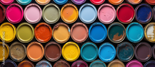 Assorted Paint Cans from Above for Color Inspiration