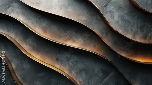 Abstract wavy textured background with dark tones and golden highlights
