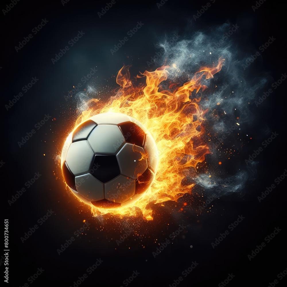 Naklejka premium Soccer ball flying on fire isolated on a black background