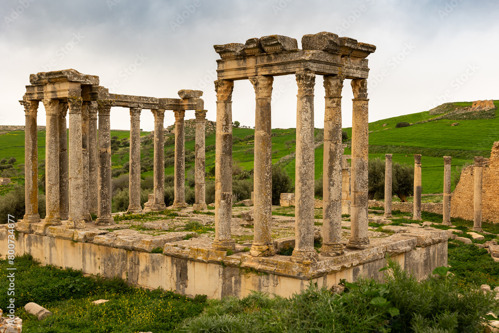 Ruins of Temple of Juno Caelestis in Roman settlement Dougga in northern Tunisia