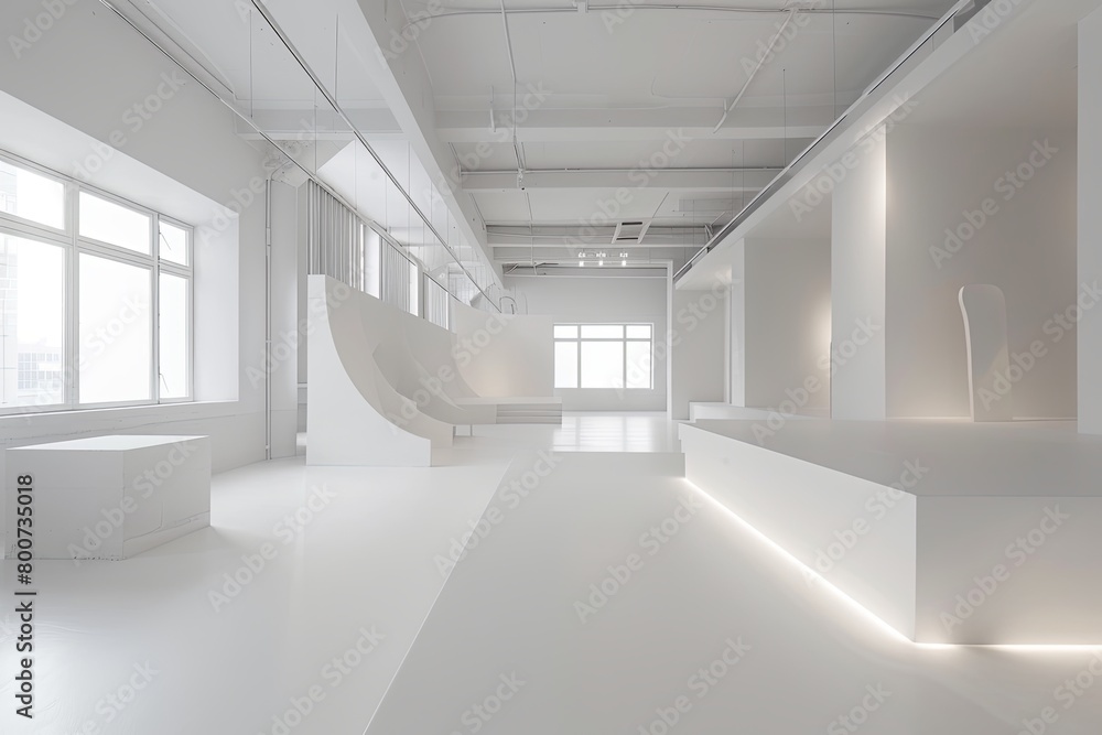 Obraz premium Monochromatic White Space: Luxury Geometric Interior Design Showcase