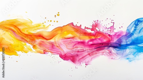 an abstract painting of colored ink on a isolated background, featuring a red, yellow, green, blue,