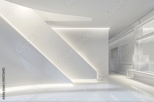 Minimalist White 3D Rendering: Luxury Fashion Boutique with Dramatic Lighting