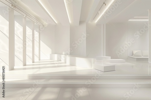 White Luxury Space: 3D Fashion Boutique Design with Dramatic Lighting