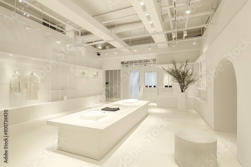 Minimalist Luxury: White Fashion Store Interiors - Clean Lines Building Concept