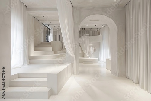 Monochromatic Luxe: Sleek White Interiors of a Fashion Boutique Concept Space