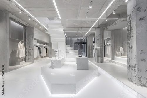 Luxurious Monochromatic Interior: Minimalist Grey Fashion Boutique Concept