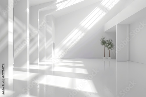 Luxury Architecture: White Clean Interior 3D Rendering Entrance Hall Showcase