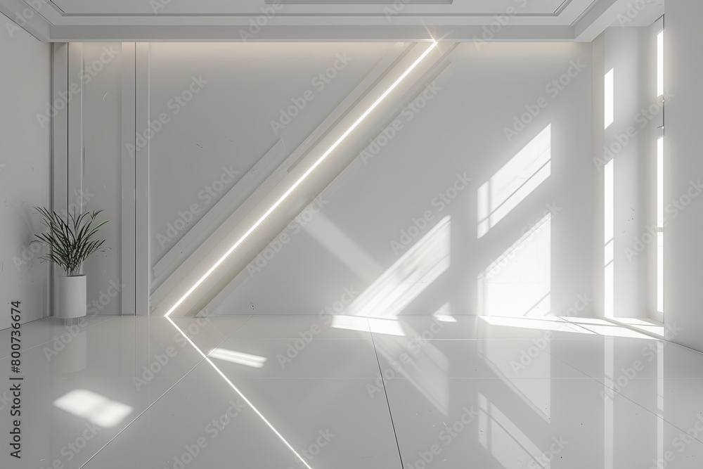 Obraz premium Diagonal Light in Modern White Office: Empty 3D Rendering