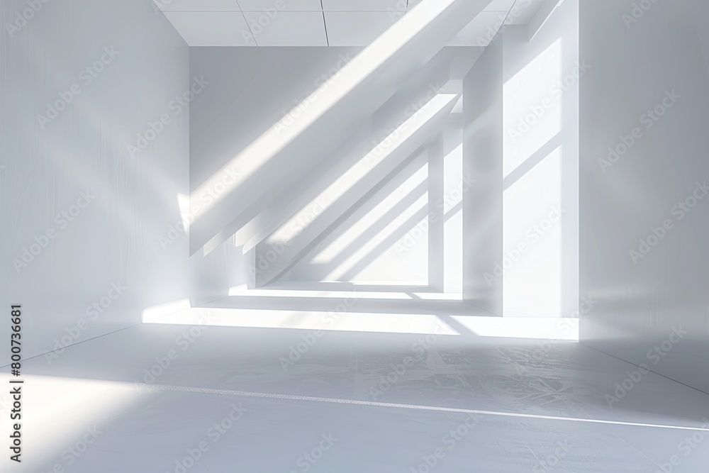 Clean Geometric White Space: 3D rendering of Illuminated Office with Diagonal Light Clean Geometric White Space: 3D rendering of Illuminated Office with Diagonal Light