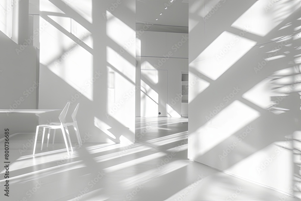 Obraz premium Geometric Light and Shadow: Modern White Apartment Interior Decoration