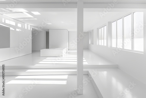 Minimalistic White Office: Light-Filled Modern Indoor Space Decoration Concept