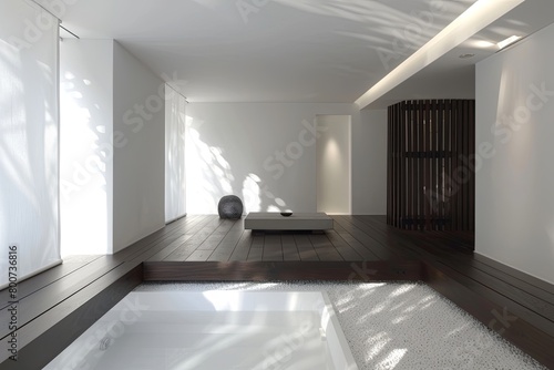 Modern Contrast  White Spa Area   Dark Wood in Minimalist Loft Apartment