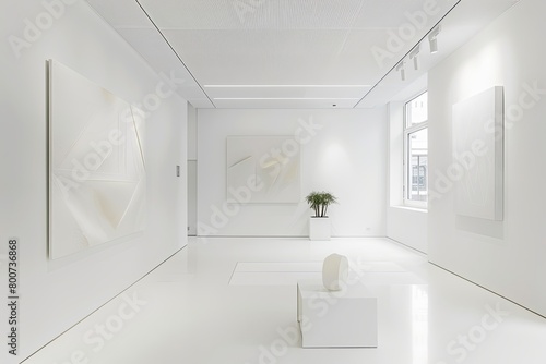 White Geometric Modern Interior Showcase  Minimalist Office Lobby with Art Decor in a Bright Apartment Building