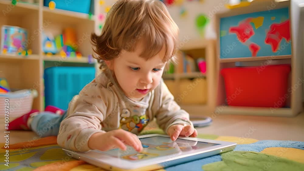 Baby Playing With Tablet on Floor Baby Playing With Tablet on Floor