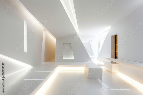 White Light Sanctuary  Minimalist Geometric Spa Loft
