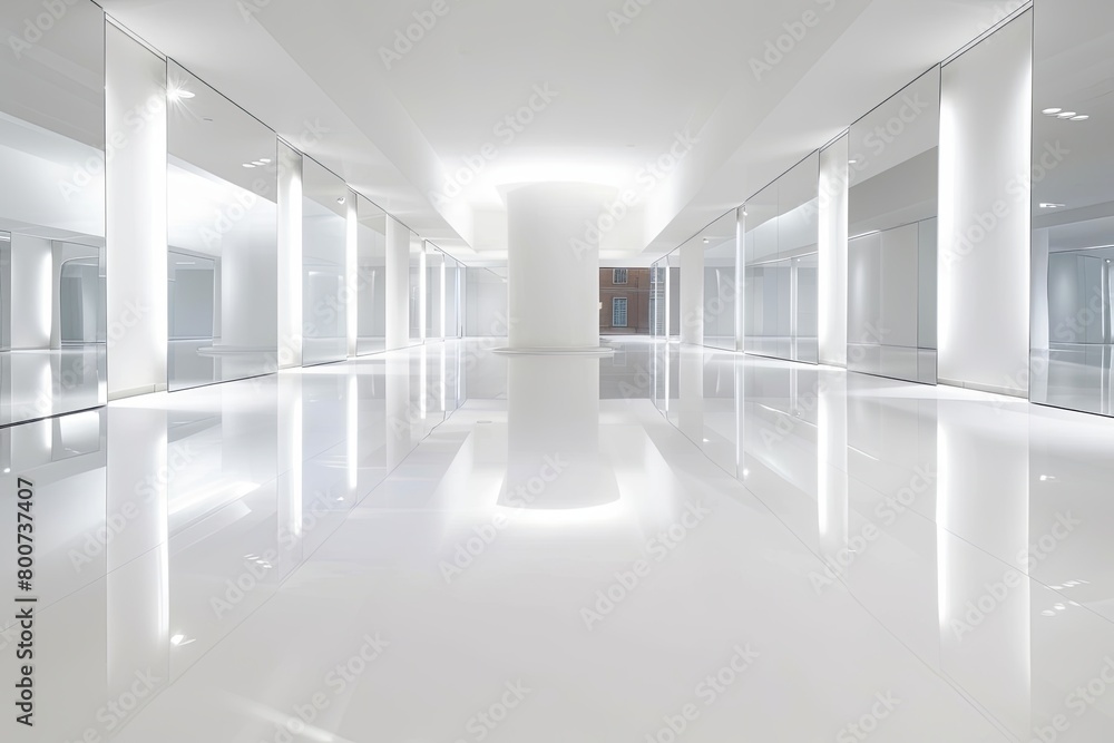 Shimmering Elegance: Abstract Luxury in Modern Museums with Reflective White Floors Shimmering Elegance: Abstract Luxury in Modern Museums with Reflective White Floors