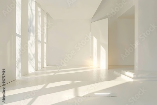 Clean White Minimalist Room: Bright Interplay with Sunrise Glow