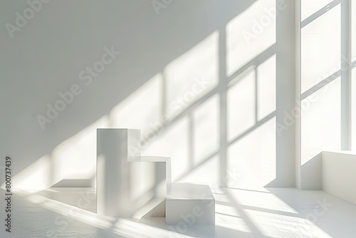 Minimalist Geometry  White Shadow Play in Luxury Loft Interior Museum Concept