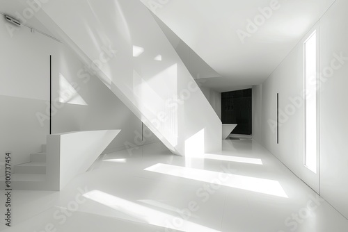 Monochromatic Luxury: Geometric Minimalist Bedroom in Clean White Loft