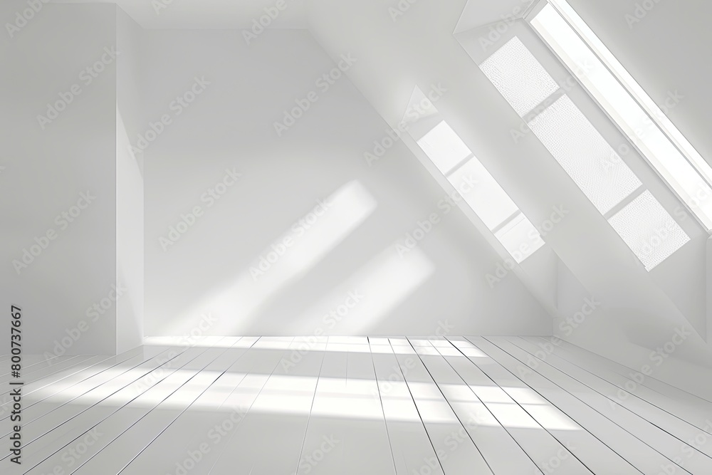 White Modern Loft Dining Room with Diagonal Sunlight | 3D Rendering of Luxury Clean Interior Space White Modern Loft Dining Room with Diagonal Sunlight | 3D Rendering of Luxury Clean Interior Space