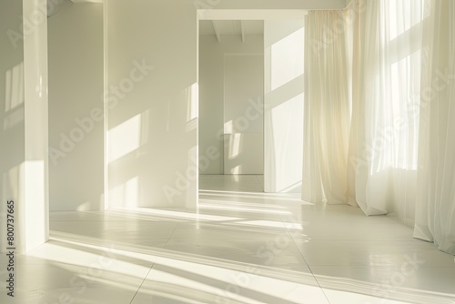 Minimalistic Light Interplay  Luxury Morning Sunlight in Bright White Room
