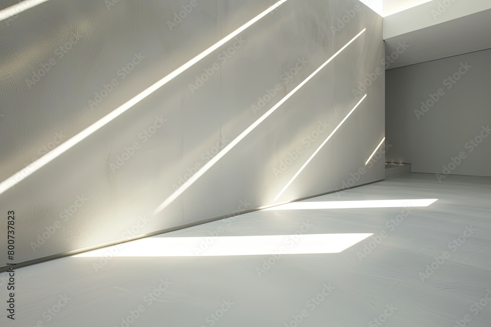 White Space Elegance: Minimalist Gallery Lounge with Diagonal Light Shafts White Space Elegance: Minimalist Gallery Lounge with Diagonal Light Shafts