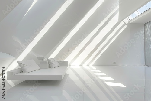 White Luxury Showcase: Diagonal Light Shafts in Contemporary Lounge Design