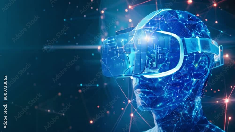 Person With Virtual Reality Headset And Glowing Connections Person With Virtual Reality Headset And Glowing Connections